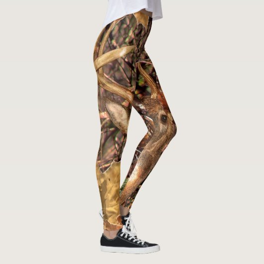 White Tail Deer Head Herfst Energie gecentreerd op Leggings (Rechts)