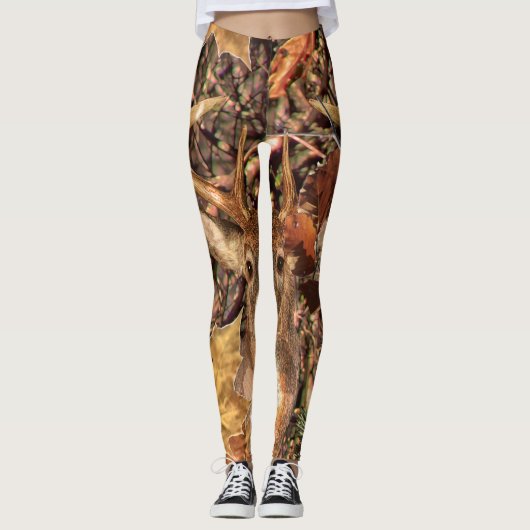 White Tail Deer Head Herfst Energie gecentreerd op Leggings (Voorkant)
