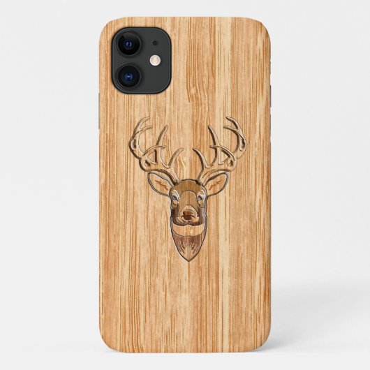 White Tail Deer Head Light Wood Graan Style Case-Mate iPhone Case (Achterkant)