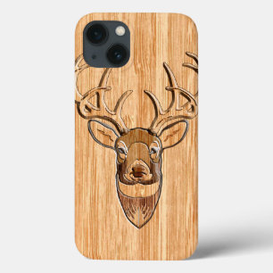 White Tail Deer Head Wood Graanstijl Case-Mate iPhone Case