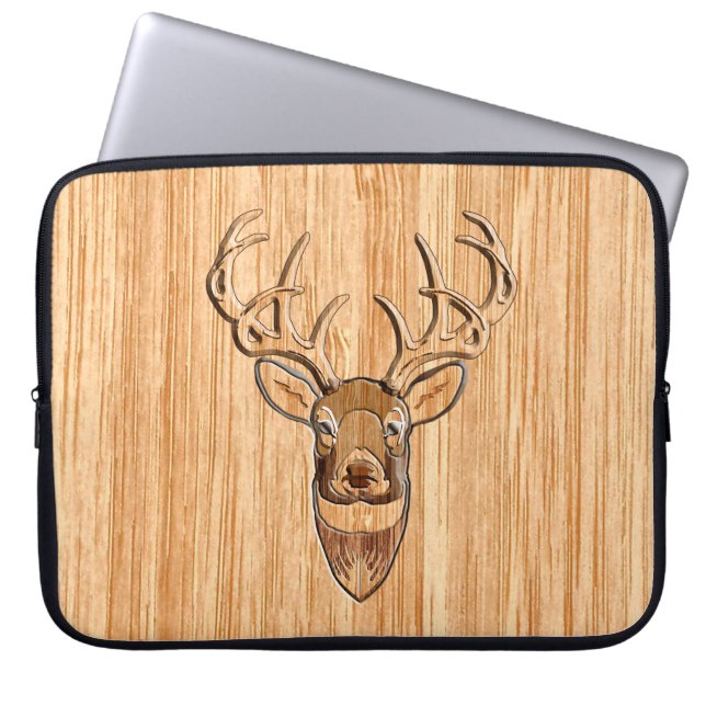 White Tail Deer Head Wood Graanstijl Laptop Sleeve (Voorkant)