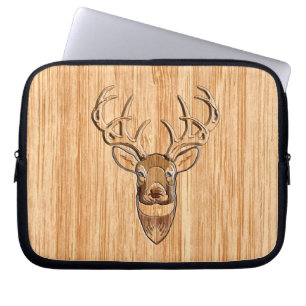 White Tail Deer Head Wood Graanstijl Laptop Sleeve