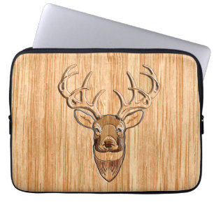 White Tail Deer Head Wood Graanstijl Laptop Sleeve