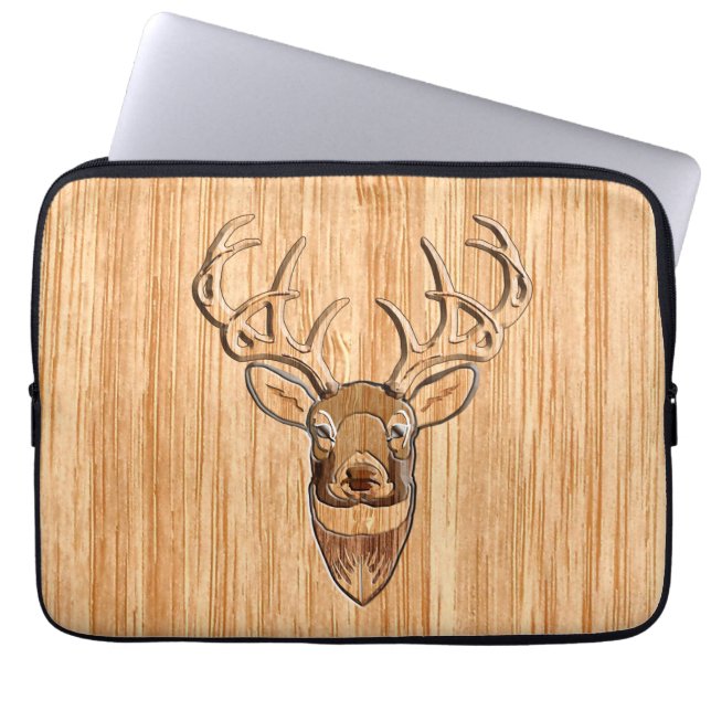 White Tail Deer Head Wood Graanstijl Laptop Sleeve (Voorkant)