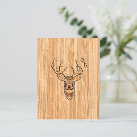 White Tail Deer Head Wood Grain Achtergrond Briefkaart (Staand voorkant)