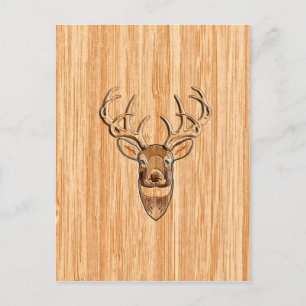 White Tail Deer Head Wood Grain Achtergrond Briefkaart