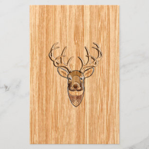 White Tail Deer Head Wood Grain Background Briefpapier