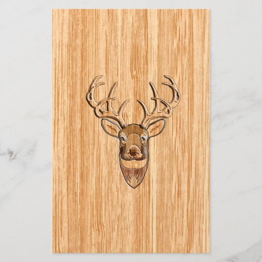 White Tail Deer Head Wood Grain Background Briefpapier (Voorkant)
