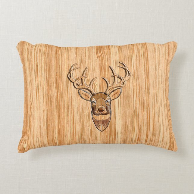 White Tail Deer Head Wood Grain Decor Decoratief Kussen (Voorkant)