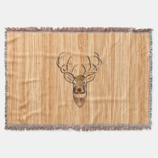 White Tail Deer Head Wood Grain Decor Deken (Voorkant)
