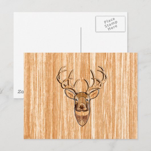 White Tail Deer Head Wood Grain Design Briefkaart (Voorkant / Achterkant)
