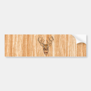 White Tail Deer Head Wood Grain Design Bumpersticker