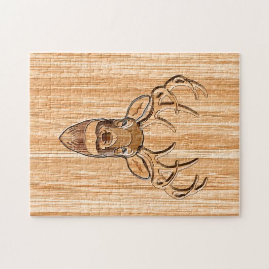 White Tail Deer Head Wood Grain Design Legpuzzel (Horizontaal)