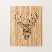 White Tail Deer Head Wood Grain Design Legpuzzel (Verticaal)