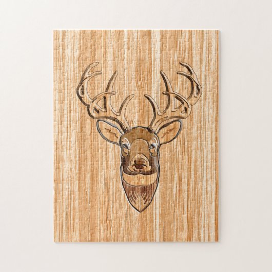 White Tail Deer Head Wood Grain Design Legpuzzel (Verticaal)