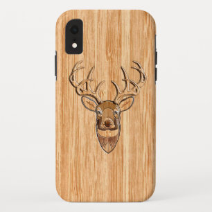White Tail Deer Head Wood Grain Style Decor Case-Mate iPhone Case