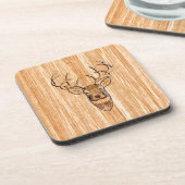 White Tail Deer Head Wood Inlay Grain Stijl Bier Onderzetter (Linkerzijde)