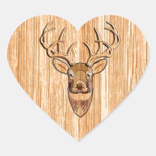 White Tail Deer Head Wood Inlay Grain Stijl Hart Sticker (Voorkant)