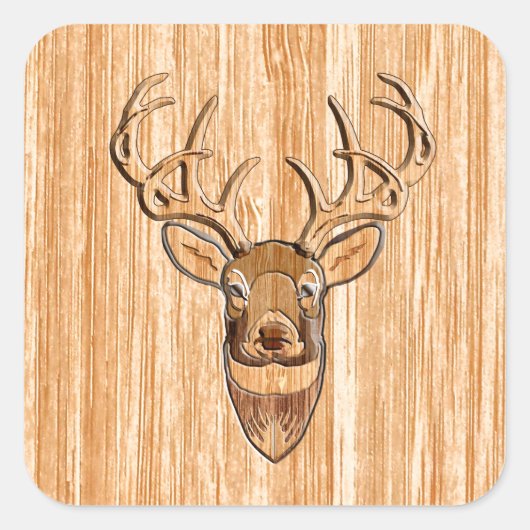 White Tail Deer Head Wood Inlay Grain Stijl Vierkante Sticker (Voorkant)