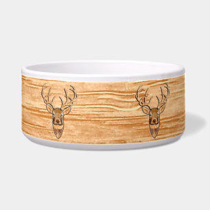 White Tail Deer Head Wood Inlay Grain Stijl Voerbakje