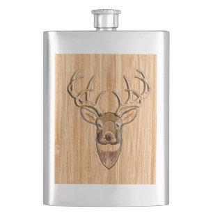 White Tail Deer Head Wood Inlay Grain Style Decor Flacon