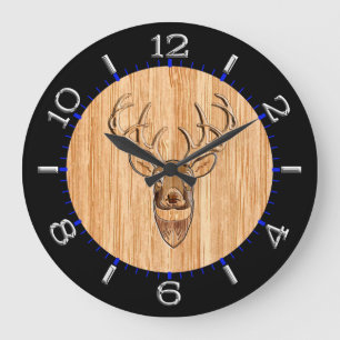 White Tail Deer Head Wood Inlay Style Grote Klok