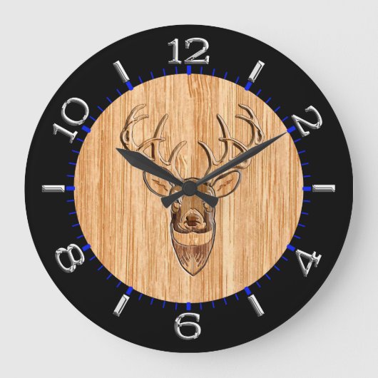 White Tail Deer Head Wood Inlay Style Grote Klok (Voorkant)