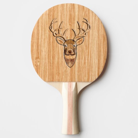 White Tail Deer Head Wood Inlay Style Tafeltennisbatje (Voorkant)