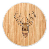 White Tail Deer Trophy Wood Grain Style Keramische Knop (Voorkant)
