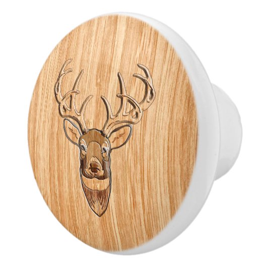 White Tail Deer Trophy Wood Grain Style Keramische Knop (Rechts)
