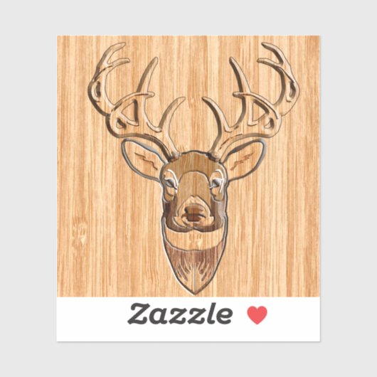 White Tail Deer Trophy Wood Grain Style Sticker (Vel)