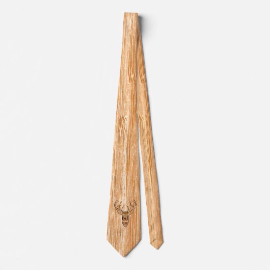 White Tail Deer Trophy Wood Grain Style Stropdas (Voorkant)