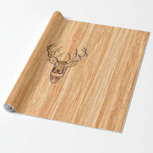 White Tail Deer Wood Grain Style Grafisch Cadeaupapier