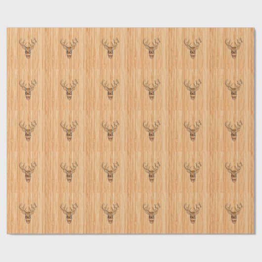 White Tail Deer Wood Grain Style Grafisch Cadeaupapier (Vlak)