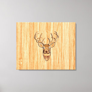 White Tail Deer Wood Grain Style Grafisch Canvas Afdruk