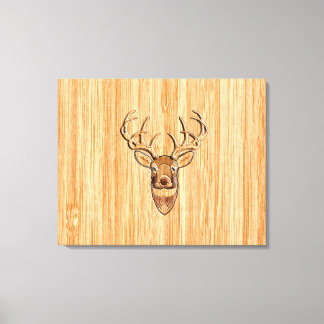 White Tail Deer Wood Grain Style Grafisch Canvas Afdruk