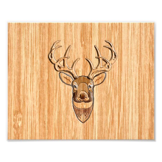 White Tail Deer Wood Grain Style Grafisch Foto Afdruk (Voorkant)