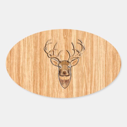 White Tail Deer Wood Grain Style Grafisch Ovale Sticker (Voorkant)