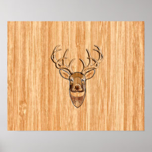 White Tail Deer Wood Grain Style Grafisch Poster