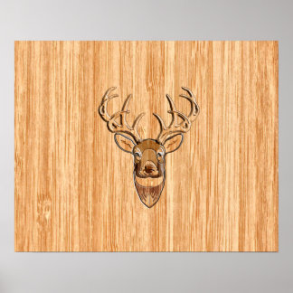White Tail Deer Wood Grain Style Grafisch Poster