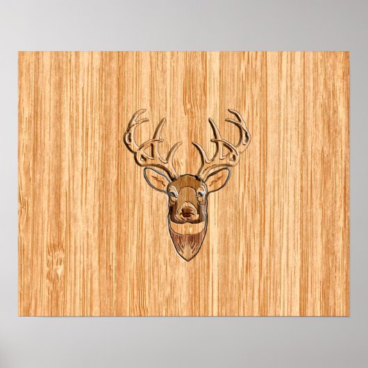 White Tail Deer Wood Grain Style Grafisch Poster (Voorkant)
