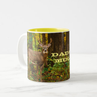 White Tailed Deer Buck met Horns Foto voor papa Tweekleurige Koffiemok