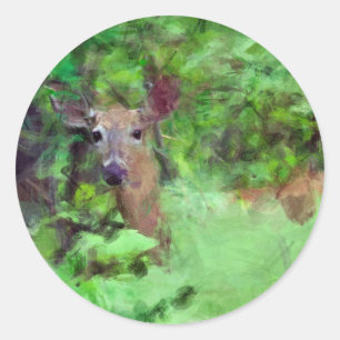 White Tailed Deer in Bossen Painting Ronde Sticker