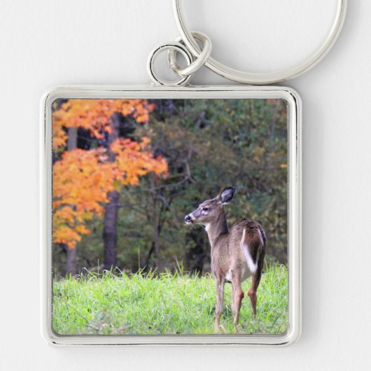 White Tailed Deer in een herfstveld Sleutelhanger (Voorkant)