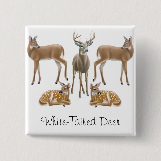 White Tailed Deer Pin Vierkante Button 5,1 Cm (Voorkant)