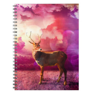 White Tailed Deer stag in roze wolken Notitieboek