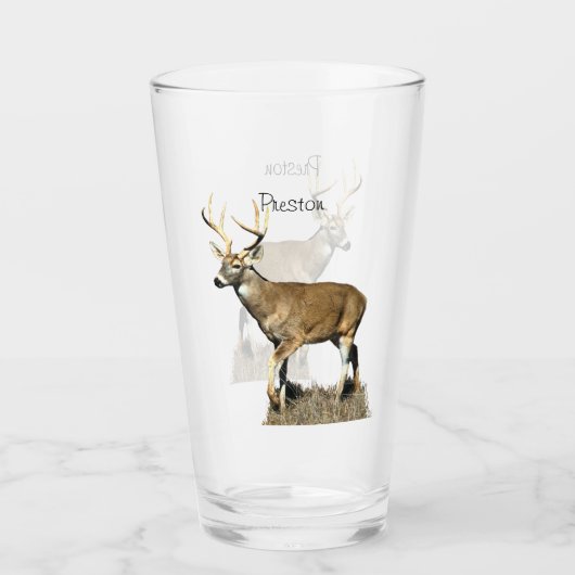 White Tailing Deer Buck Glas (Voorkant)