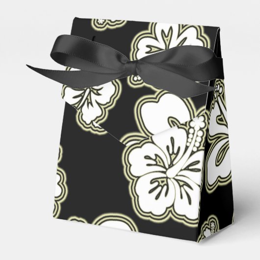 White Tan Black Hibiscus Flower Party Favor Box Bedankdoosjes (Voorkant Zijde)