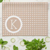 White & Tan Polkadot Pattern Theedoek (Gevouwen)