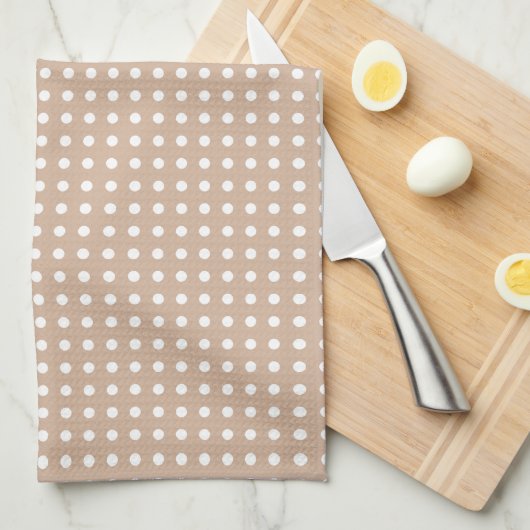 White & Tan Polkadot Pattern Theedoek (Quarter Fold)